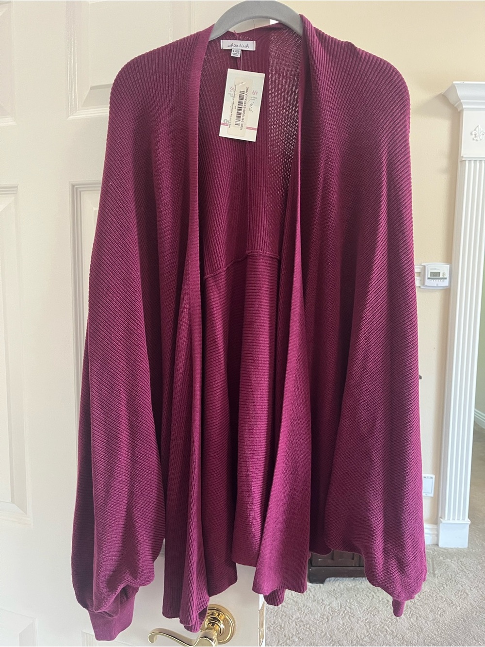 white birch Deep Margenta Open-Front Ribbed Cardigan